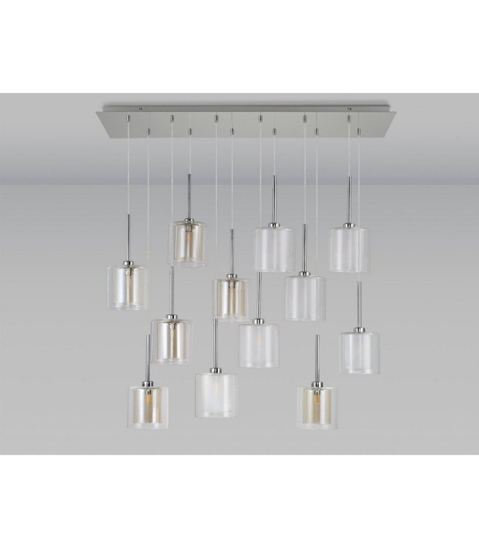 Baldwin Linear Pendant 2m 12 x G9 Polished Chrome/Frosted/Clear/Cognac Type H Shade-14