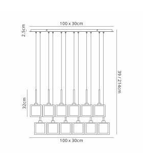Baldwin Linear Pendant 2m 12 x G9 Polished Chrome/Copper/Clear Type H Shade-2