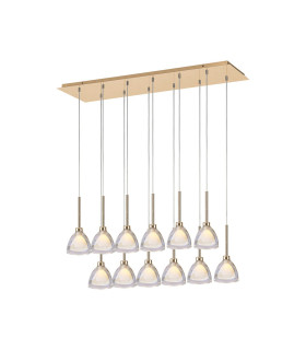 Baldwin Linear Pendant 2m Curved Cone Glass (U) 12 Light G9 French Gold/Iridescent/Opal/Matt Gold-1