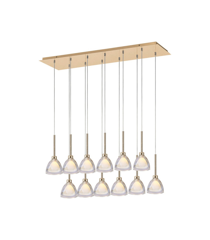 Baldwin Linear Pendant 2m Curved Cone Glass (U) 12 Light G9 French Gold/Iridescent/Opal/Matt Gold-1