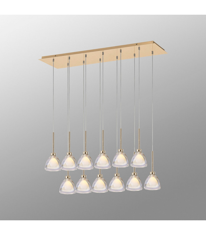Baldwin Linear Pendant 2m Curved Cone Glass (U) 12 Light G9 French Gold/Iridescent/Opal/Matt Gold-3