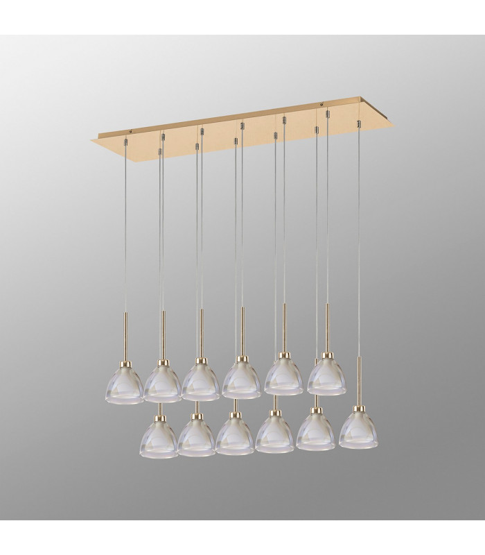 Baldwin Linear Pendant 2m Curved Cone Glass (U) 12 Light G9 French Gold/Iridescent/Opal/Matt Gold-14