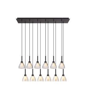 Baldwin Linear Pendant 2m Curved Cone Glass (U) 12 Light G9 Satin Black/Iridescent/Opal-1