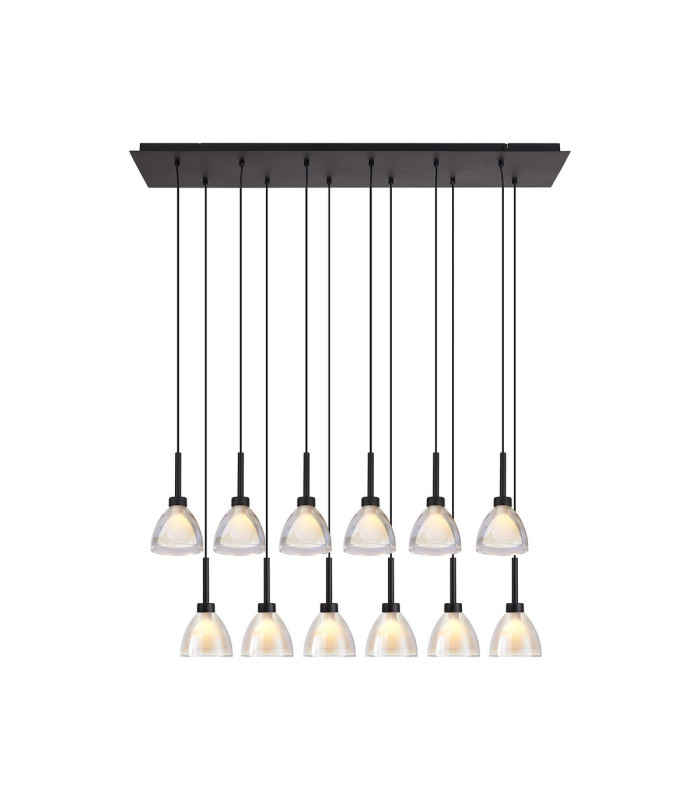 Baldwin Linear Pendant 2m Curved Cone Glass (U) 12 Light G9 Satin Black/Iridescent/Opal-1