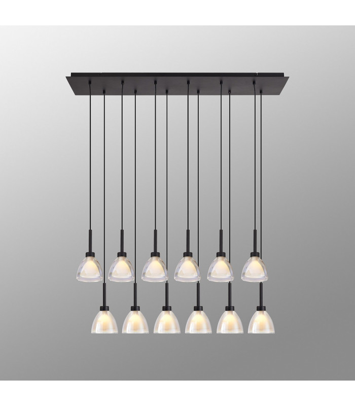 Baldwin Linear Pendant 2m Curved Cone Glass (U) 12 Light G9 Satin Black/Iridescent/Opal-3
