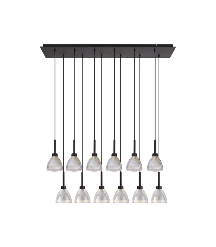 Baldwin Linear Pendant 2m Curved Cone Glass (U) 12 Light G9 Satin Black/Iridescent/Opal-4