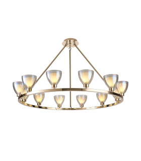 Baldwin Round Fixed Pendant Curved Cone Glass (U) 12 Light G9 French Gold/Iridescent/Opal-1
