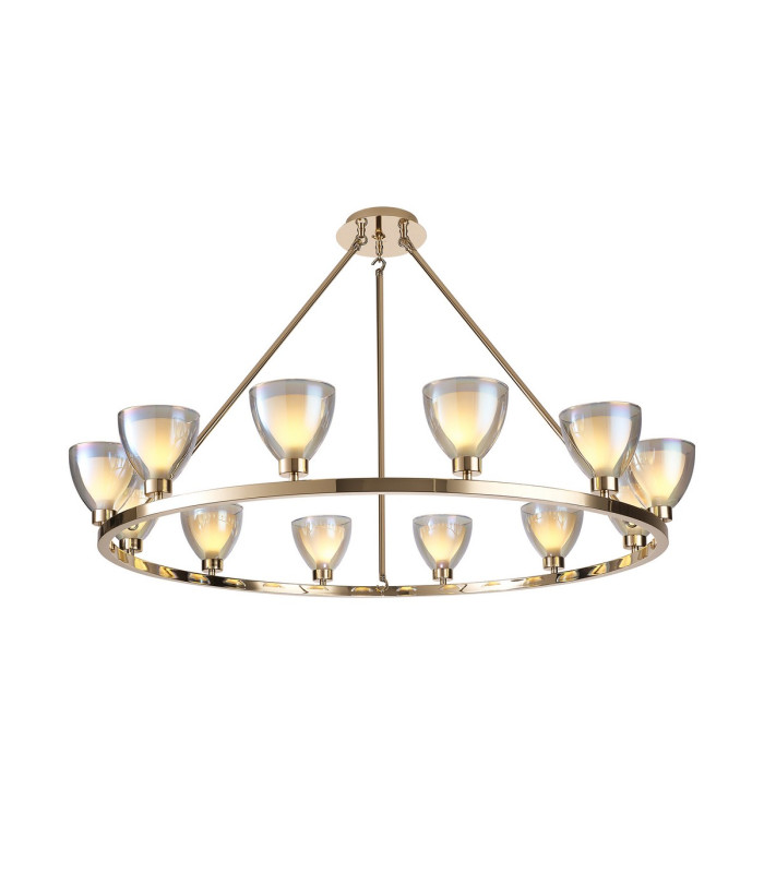 Baldwin Round Fixed Pendant Curved Cone Glass (U) 12 Light G9 French Gold/Iridescent/Opal-1