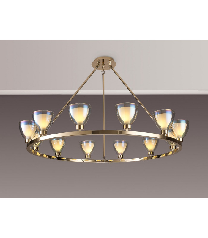 Baldwin Round Fixed Pendant Curved Cone Glass (U) 12 Light G9 French Gold/Iridescent/Opal-3