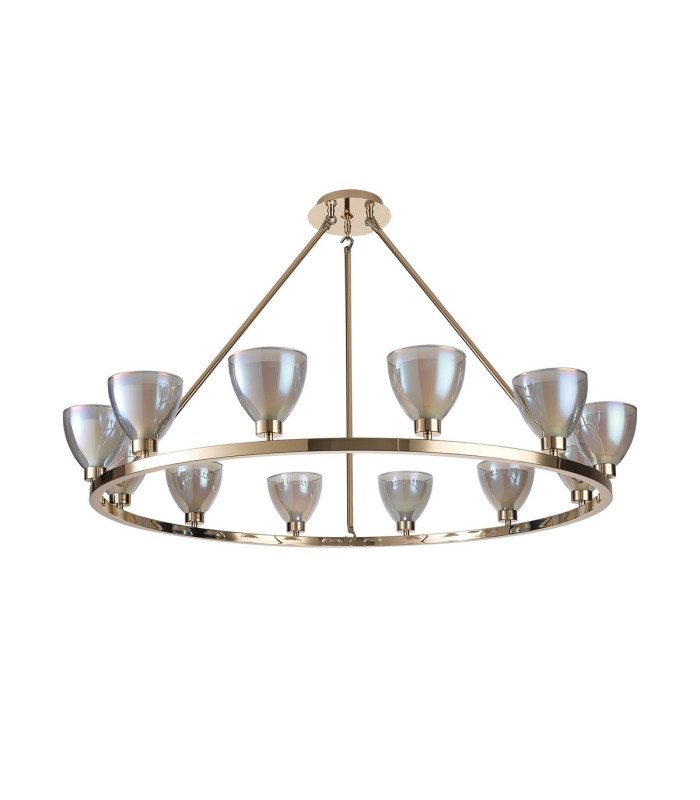 Baldwin Round Fixed Pendant Curved Cone Glass (U) 12 Light G9 French Gold/Iridescent/Opal-4
