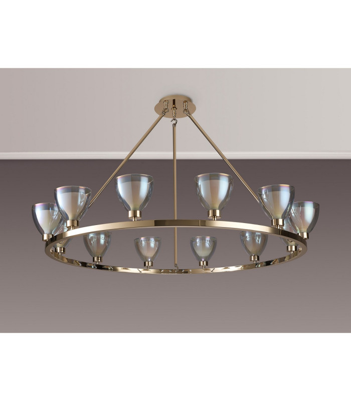 Baldwin Round Fixed Pendant Curved Cone Glass (U) 12 Light G9 French Gold/Iridescent/Opal-11