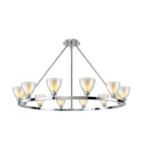 Baldwin Round Fixed Pendant Curved Cone Glass (U) 12 Light G9 Polished Chrome/Iridescent/Opal-1