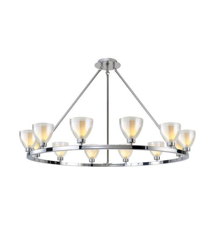 Baldwin Round Fixed Pendant Curved Cone Glass (U) 12 Light G9 Polished Chrome/Iridescent/Opal-1