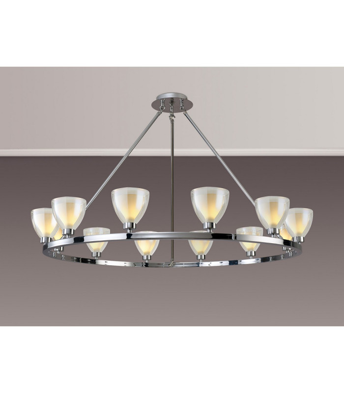 Baldwin Round Fixed Pendant Curved Cone Glass (U) 12 Light G9 Polished Chrome/Iridescent/Opal-3