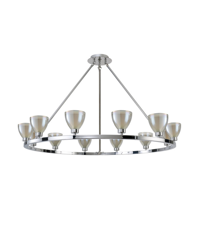 Baldwin Round Fixed Pendant Curved Cone Glass (U) 12 Light G9 Polished Chrome/Iridescent/Opal-4