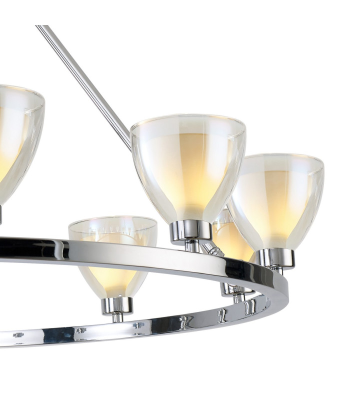 Baldwin Round Fixed Pendant Curved Cone Glass (U) 12 Light G9 Polished Chrome/Iridescent/Opal-8