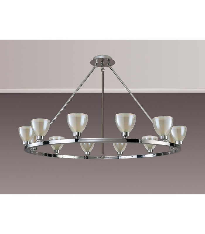 Baldwin Round Fixed Pendant Curved Cone Glass (U) 12 Light G9 Polished Chrome/Iridescent/Opal-12