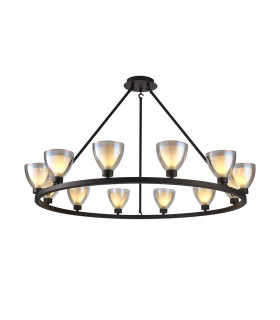 Baldwin Round Fixed Pendant Curved Cone Glass (U) 12 Light G9 Satin Black/Iridescent/Opal-1