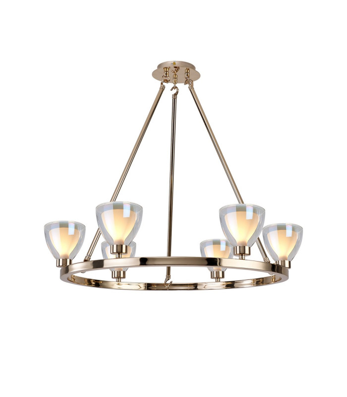 Baldwin Round Fixed Pendant Curved Cone Glass (U) 6 Light G9 French Gold/Iridescent/Opal-1