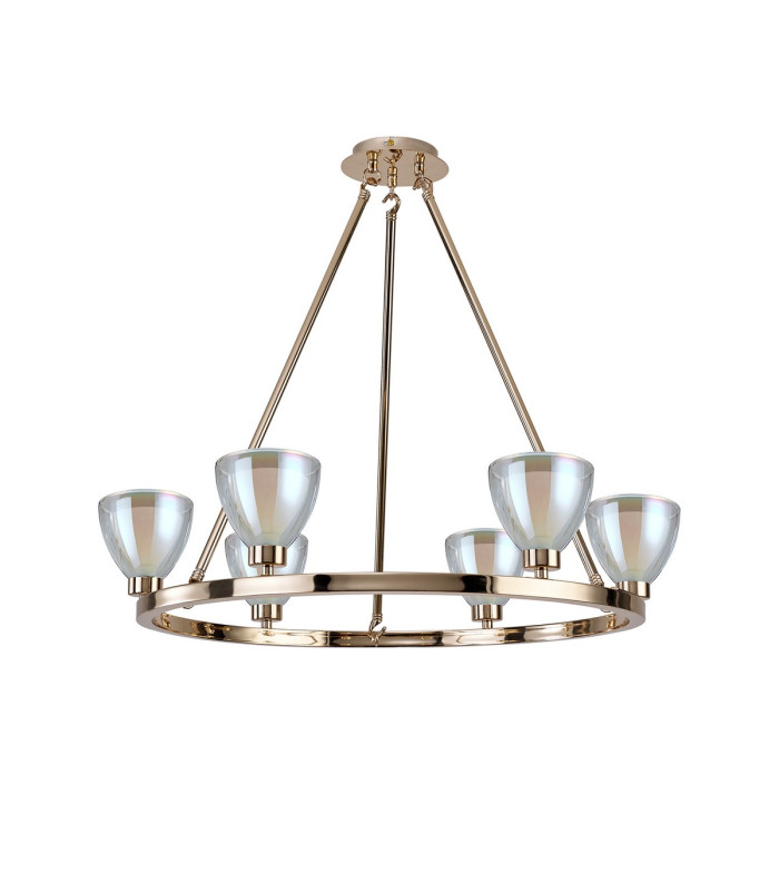 Baldwin Round Fixed Pendant Curved Cone Glass (U) 6 Light G9 French Gold/Iridescent/Opal-4