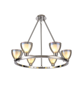 Baldwin Round Fixed Pendant Curved Cone Glass (U) 6 Light G9 Polished Chrome/Iridescent/Opal-1