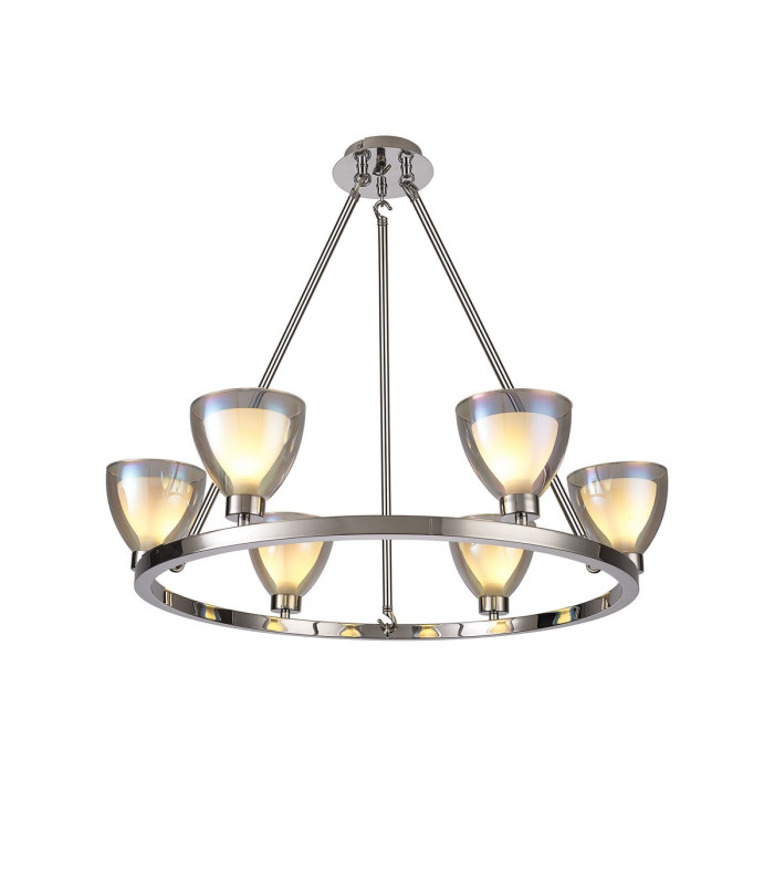 Baldwin Round Fixed Pendant Curved Cone Glass (U) 6 Light G9 Polished Chrome/Iridescent/Opal-1