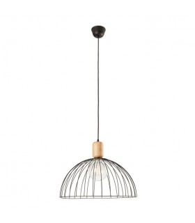 Cage Ceiling Pendant Matt Black Light Wood 1x E27 48.7cm - 1