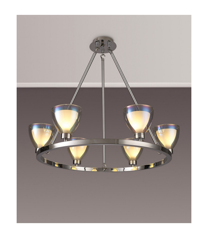 Baldwin Round Fixed Pendant Curved Cone Glass (U) 6 Light G9 Polished Chrome/Iridescent/Opal-3