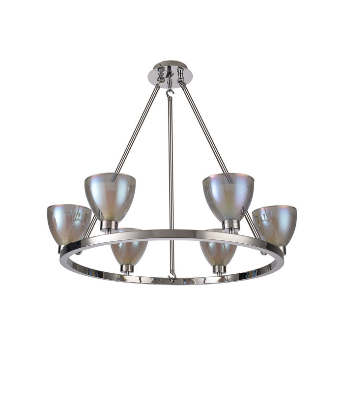 Baldwin Round Fixed Pendant Curved Cone Glass (U) 6 Light G9 Polished Chrome/Iridescent/Opal-4