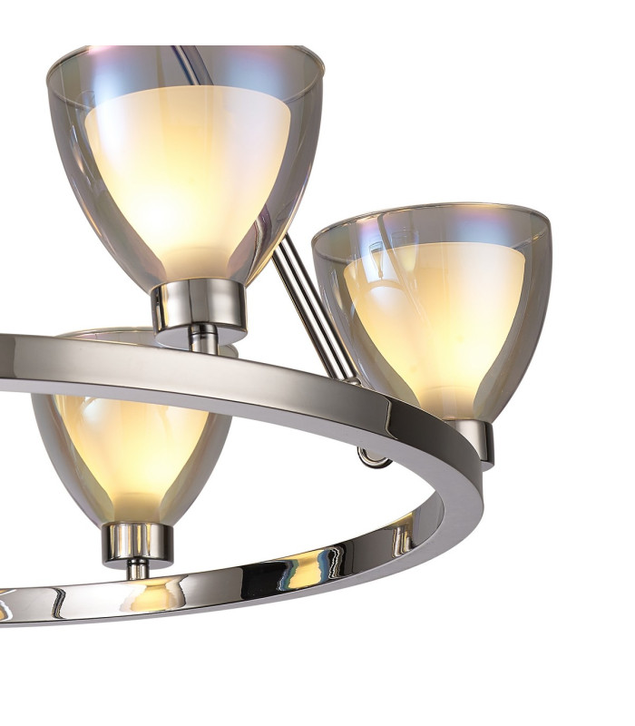 Baldwin Round Fixed Pendant Curved Cone Glass (U) 6 Light G9 Polished Chrome/Iridescent/Opal-6