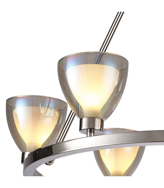 Baldwin Round Fixed Pendant Curved Cone Glass (U) 6 Light G9 Polished Chrome/Iridescent/Opal-7