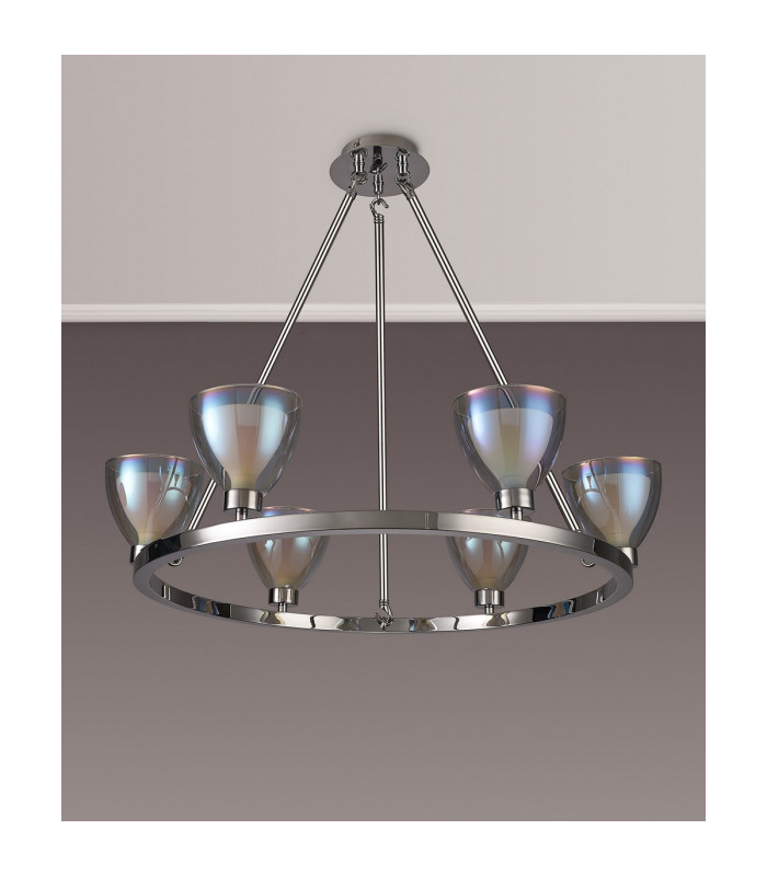Baldwin Round Fixed Pendant Curved Cone Glass (U) 6 Light G9 Polished Chrome/Iridescent/Opal-11