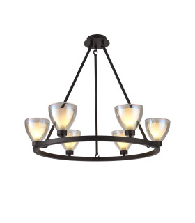 Baldwin Round Fixed Pendant Curved Cone Glass (U) 6 Light G9 Satin Black/Iridescent/Opal-1