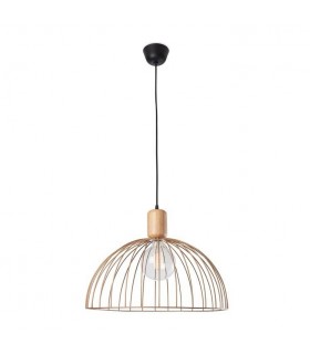 Cage Ceiling Pendant Matt Black Light Wood 1x E27 48.7cm - 1