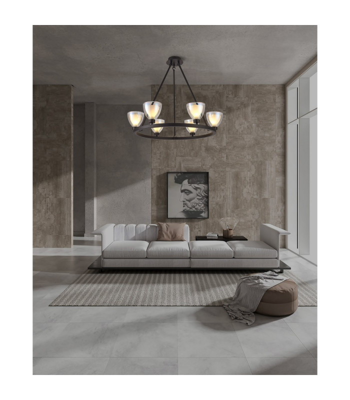 Baldwin Round Fixed Pendant Curved Cone Glass (U) 6 Light G9 Satin Black/Iridescent/Opal-4