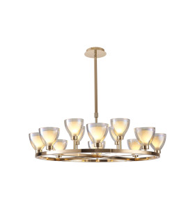 Baldwin 92cm Round Telescopic Pendant Curved Cone Glass (U) 8 + 4 Light G9 French Gold/Iridescent/Opal-1