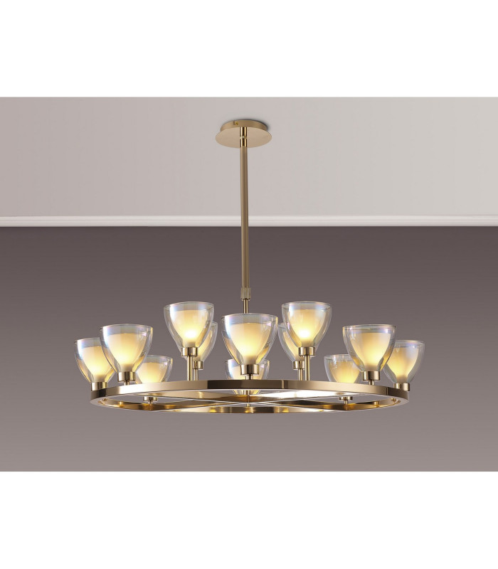 Baldwin 92cm Round Telescopic Pendant Curved Cone Glass (U) 8 + 4 Light G9 French Gold/Iridescent/Opal-3