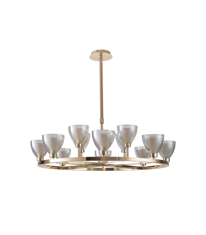 Baldwin 92cm Round Telescopic Pendant Curved Cone Glass (U) 8 + 4 Light G9 French Gold/Iridescent/Opal-4
