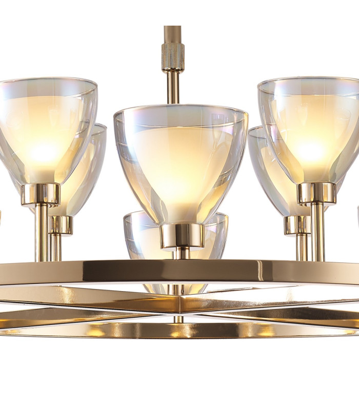 Baldwin 92cm Round Telescopic Pendant Curved Cone Glass (U) 8 + 4 Light G9 French Gold/Iridescent/Opal-6