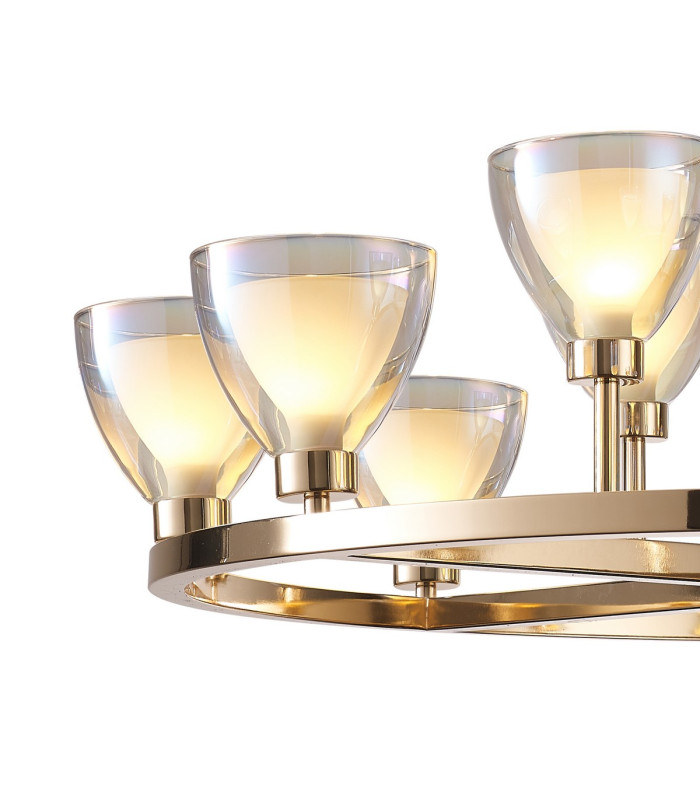 Baldwin 92cm Round Telescopic Pendant Curved Cone Glass (U) 8 + 4 Light G9 French Gold/Iridescent/Opal-8