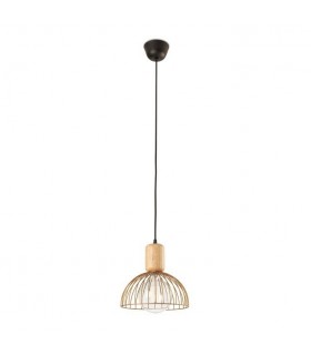 Cage Ceiling Pendant Matt Black Light Wood 1x E27 24.7cm - 1