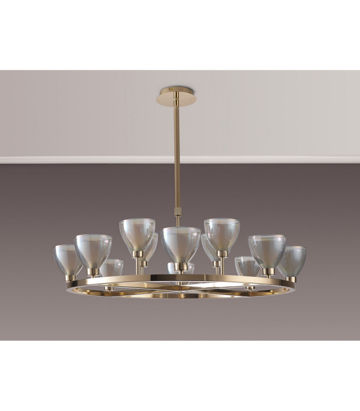 Baldwin 92cm Round Telescopic Pendant Curved Cone Glass (U) 8 + 4 Light G9 French Gold/Iridescent/Opal-12