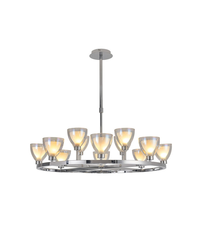 Baldwin 92cm Round Telescopic Pendant Curved Cone Glass (U) 8 + 4 Light G9 Polished Chrome/Iridescent/Opal-1