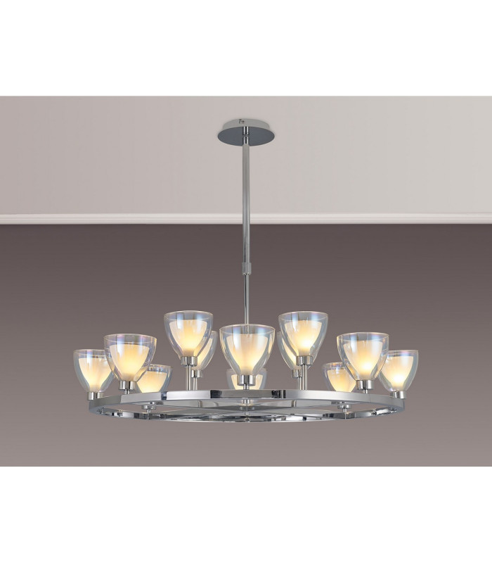 Baldwin 92cm Round Telescopic Pendant Curved Cone Glass (U) 8 + 4 Light G9 Polished Chrome/Iridescent/Opal-3