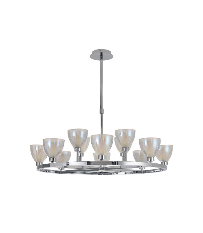 Baldwin 92cm Round Telescopic Pendant Curved Cone Glass (U) 8 + 4 Light G9 Polished Chrome/Iridescent/Opal-4
