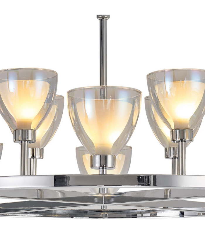 Baldwin 92cm Round Telescopic Pendant Curved Cone Glass (U) 8 + 4 Light G9 Polished Chrome/Iridescent/Opal-6