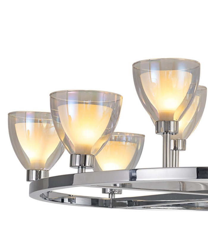 Baldwin 92cm Round Telescopic Pendant Curved Cone Glass (U) 8 + 4 Light G9 Polished Chrome/Iridescent/Opal-7