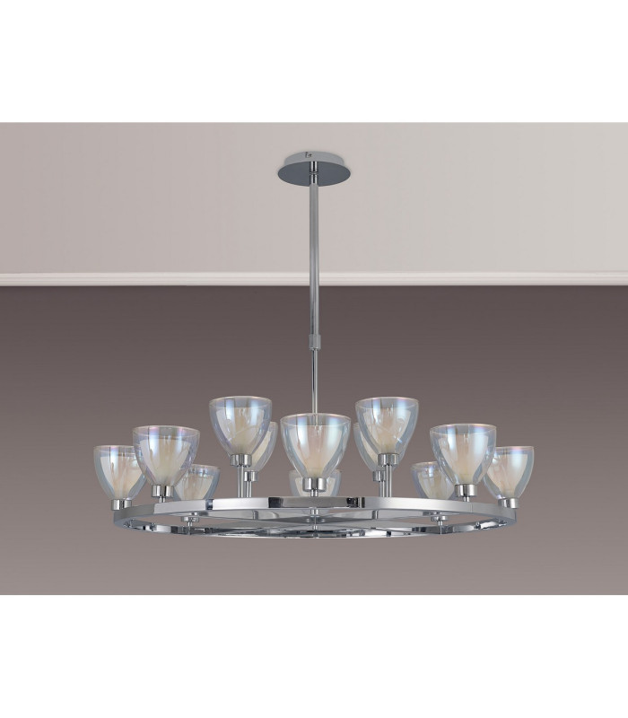 Baldwin 92cm Round Telescopic Pendant Curved Cone Glass (U) 8 + 4 Light G9 Polished Chrome/Iridescent/Opal-11
