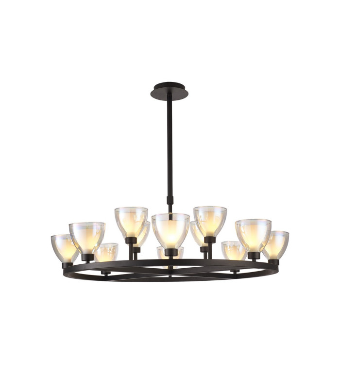 Baldwin 92cm Round Telescopic Pendant Curved Cone Glass (U) 8 + 4 Light G9 Satin Black/Iridescent/Opal-1
