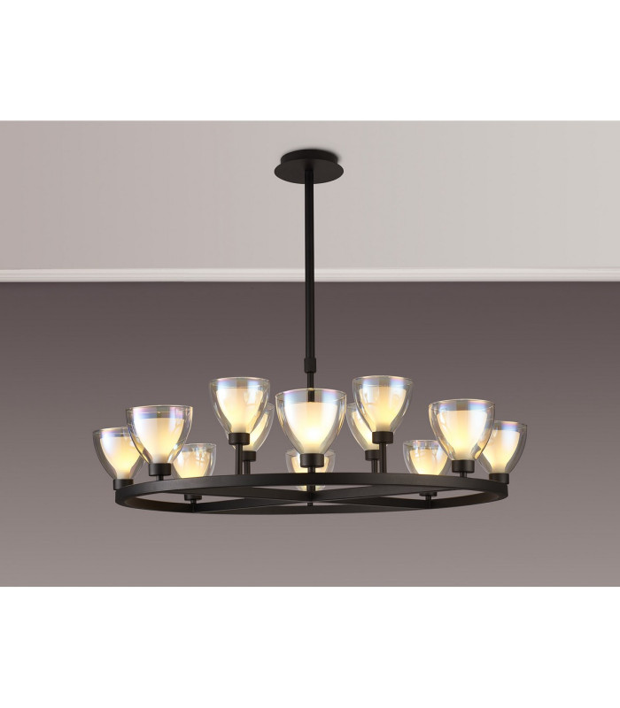Baldwin 92cm Round Telescopic Pendant Curved Cone Glass (U) 8 + 4 Light G9 Satin Black/Iridescent/Opal-3
